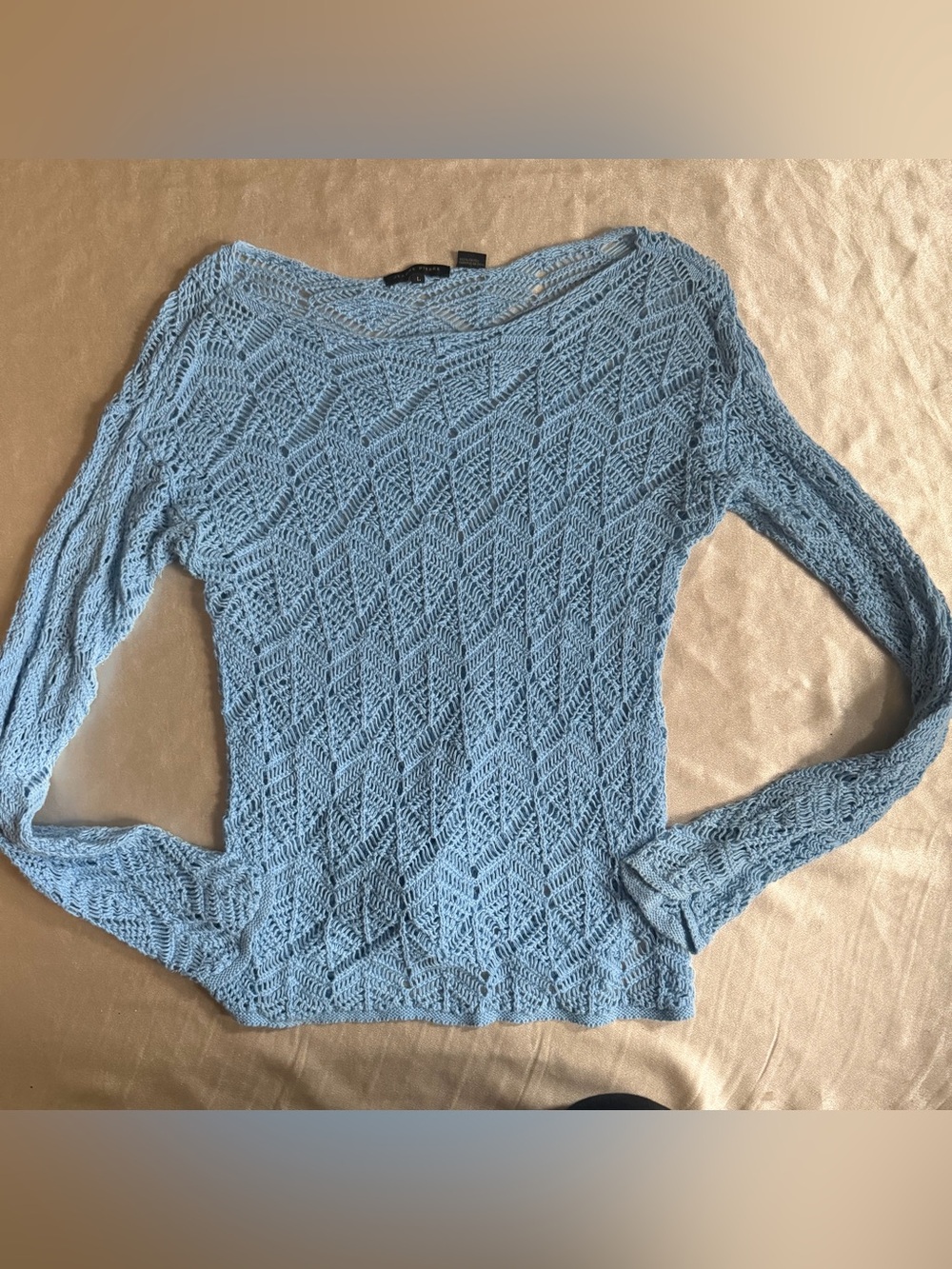 Jeanne Pierre Women’s Size L Blue Cotton Open-Knit Boat Neck Pullover Sweater
